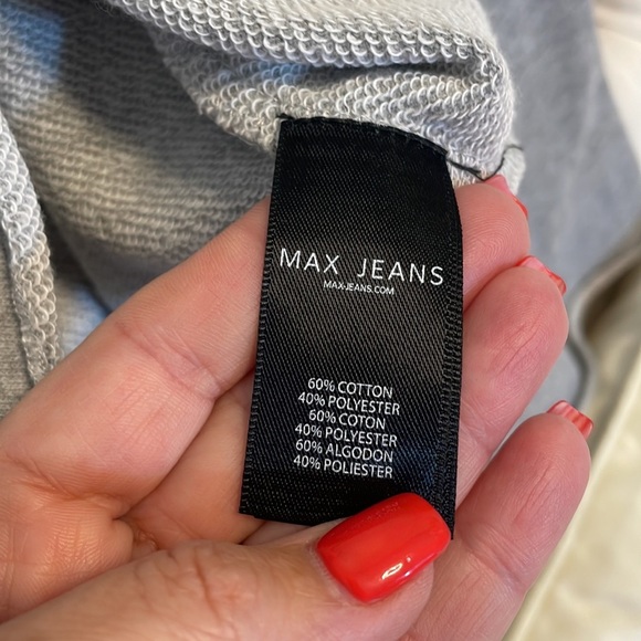 MAX JEANS Grey STUDDED woman’s cut out neckline terry light sweatshirt / top SM - Picture 11 of 11